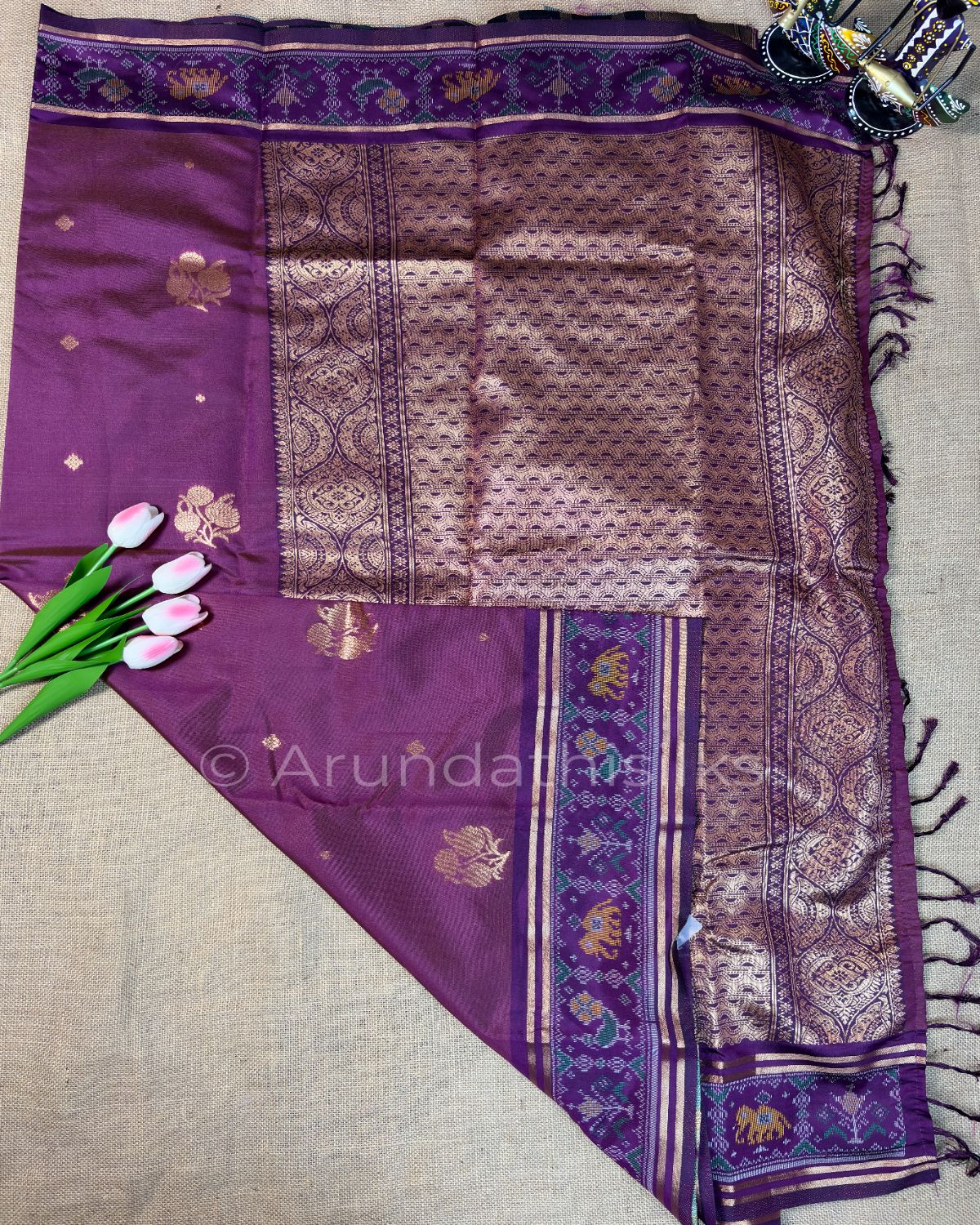 Art Silk Saree with Jacquard Weaving and Pochampally-Inspired Border - Orchid Purple