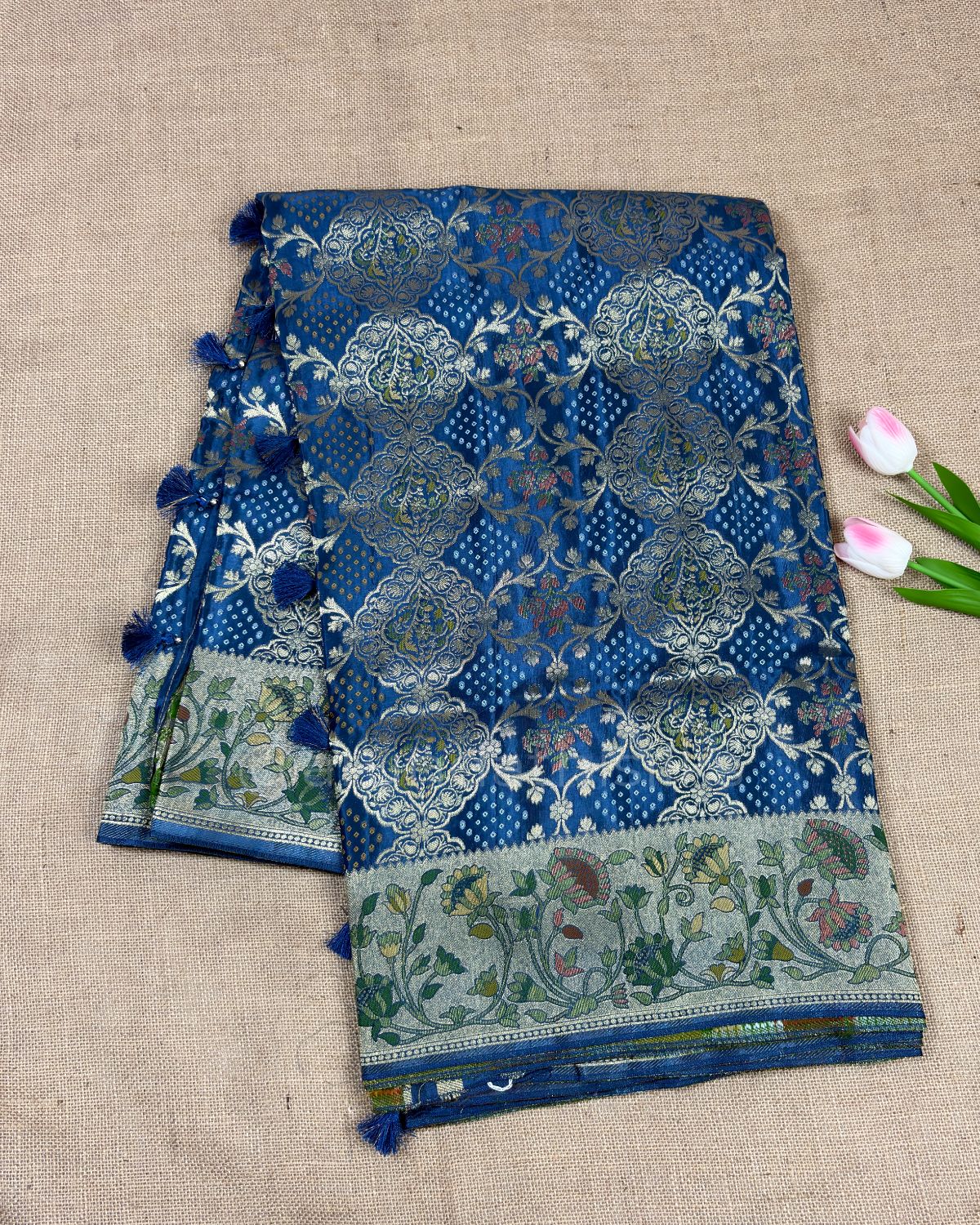 Royal Banarasi Silk Saree with Floral Border and Rich Pallu - Blue