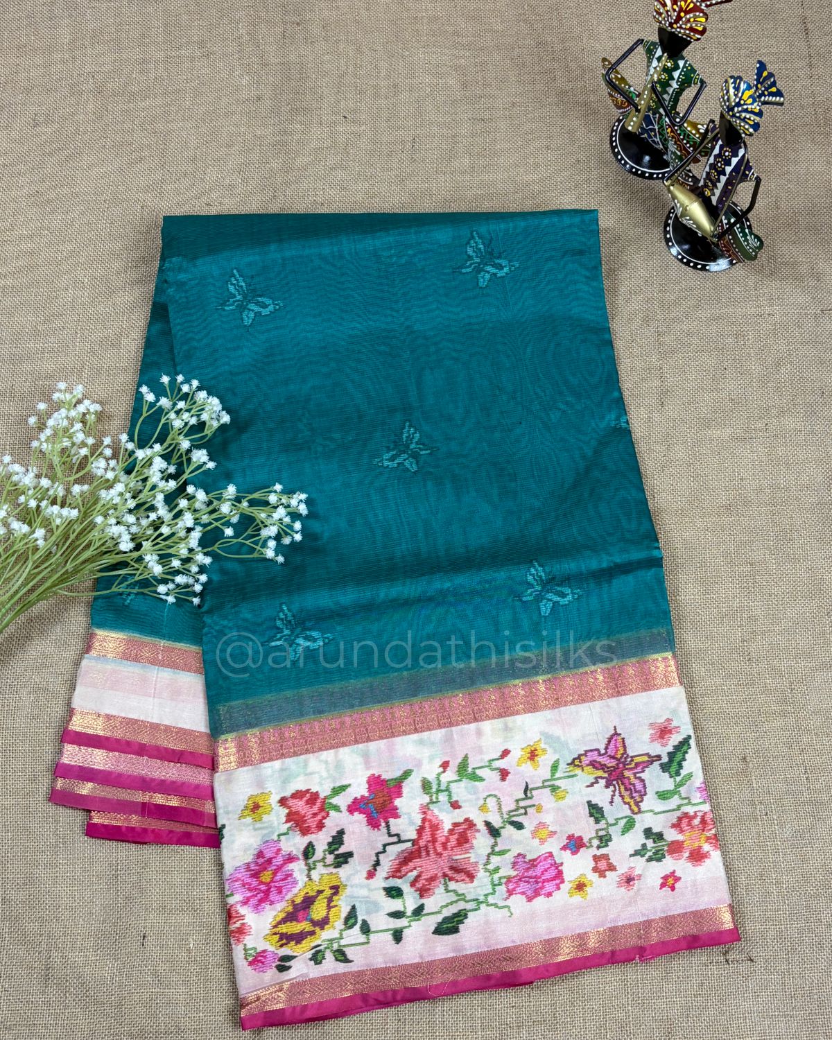 Lightweight Organza Saree with Kanchi Rich Pallu - Teal Green