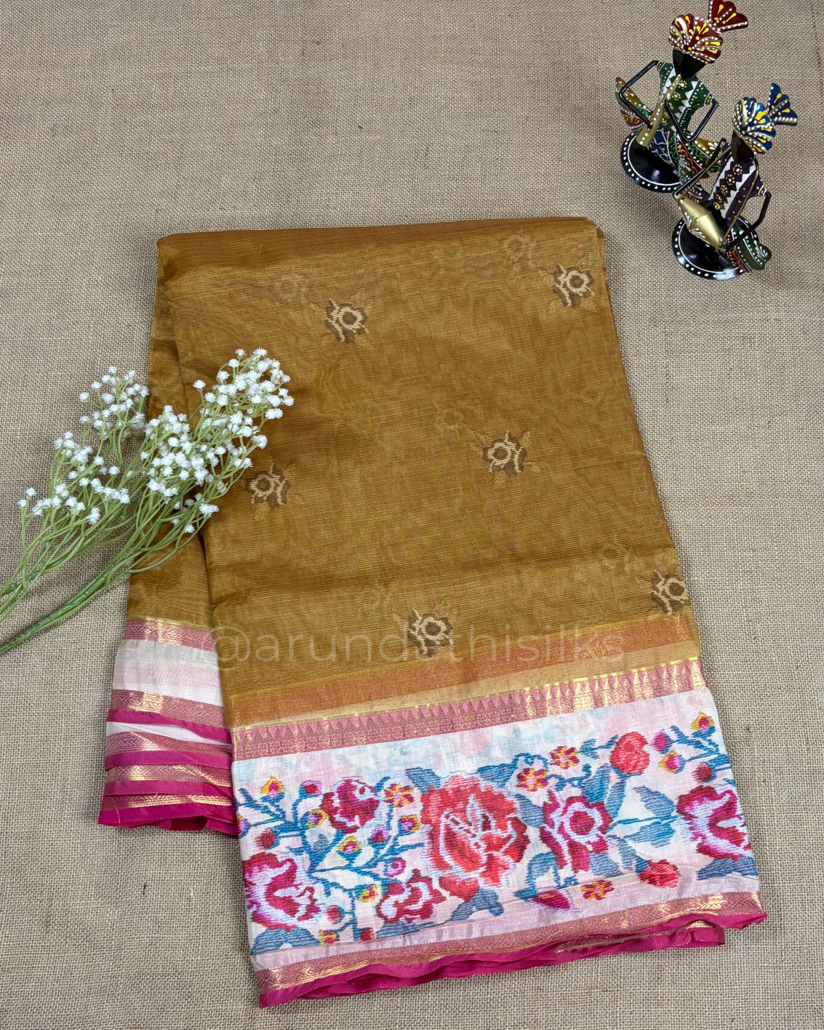Lightweight Organza Saree with Kanchi Rich Pallu - Mustard Yellow