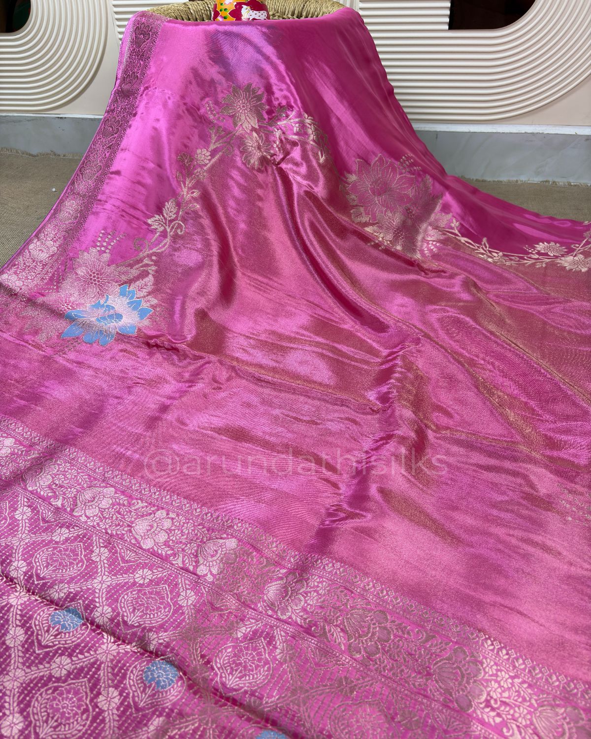 Tissue Mashru Silk Designer Saree with Rich Woven Border - Pink