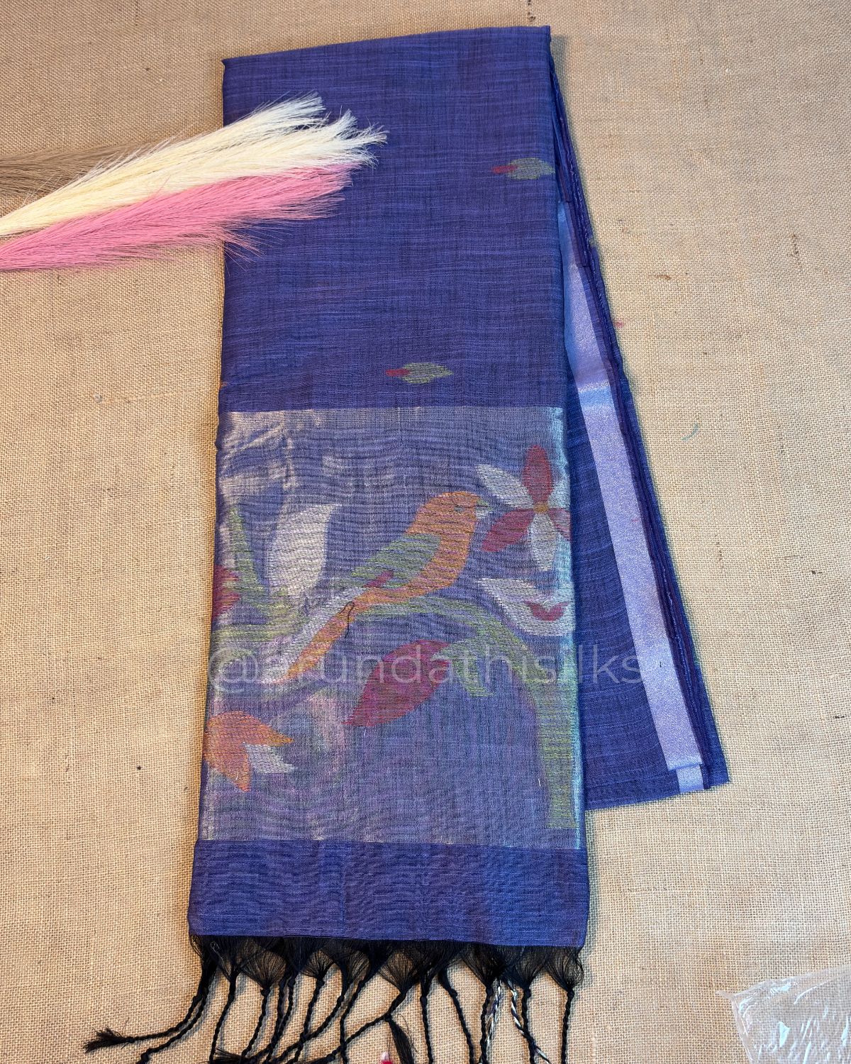 Linen Saree with Paithani Zari Weaving and Locked Border - Blue