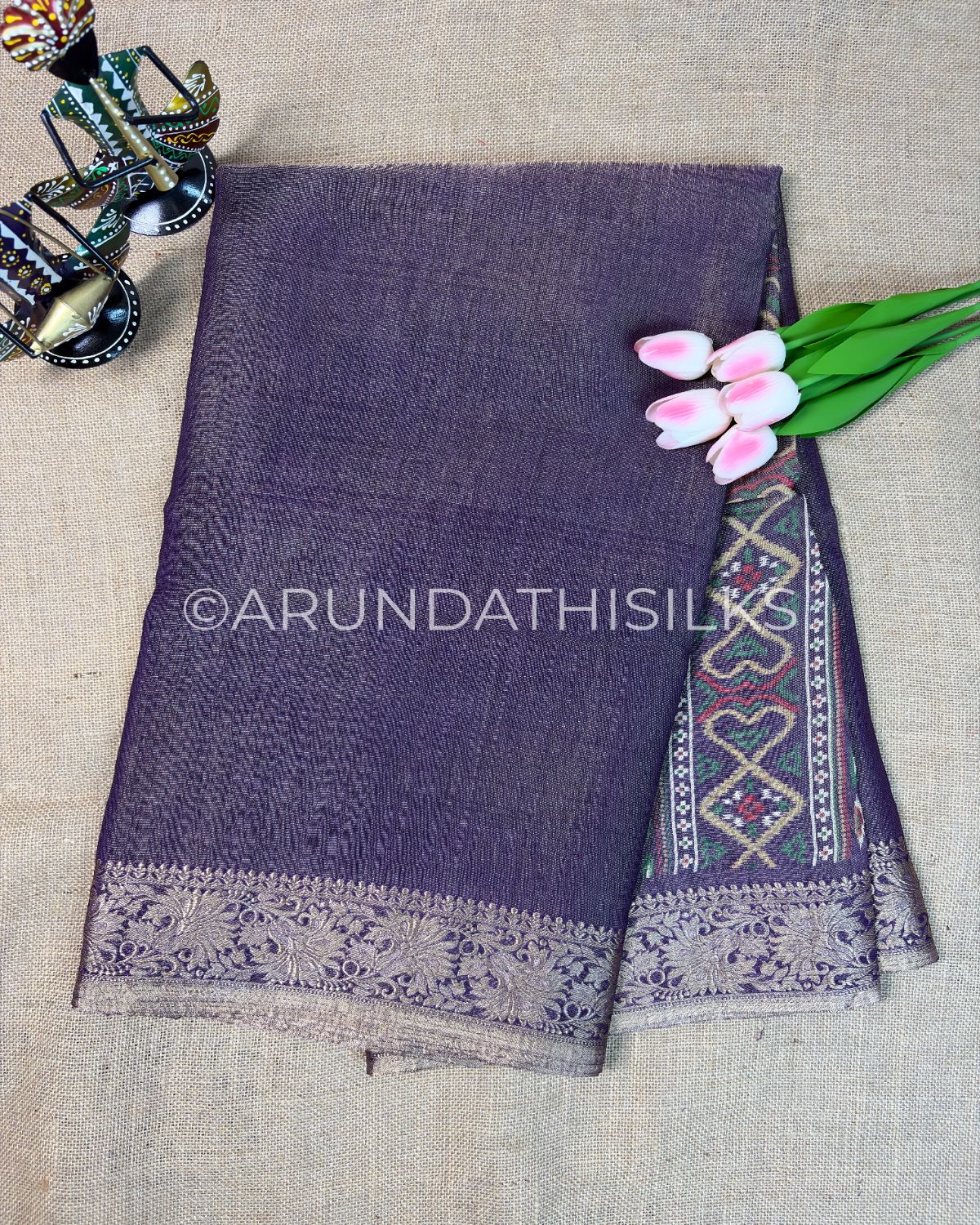 Designer Tissue Silk Saree with Heritage Woven Border - Violet