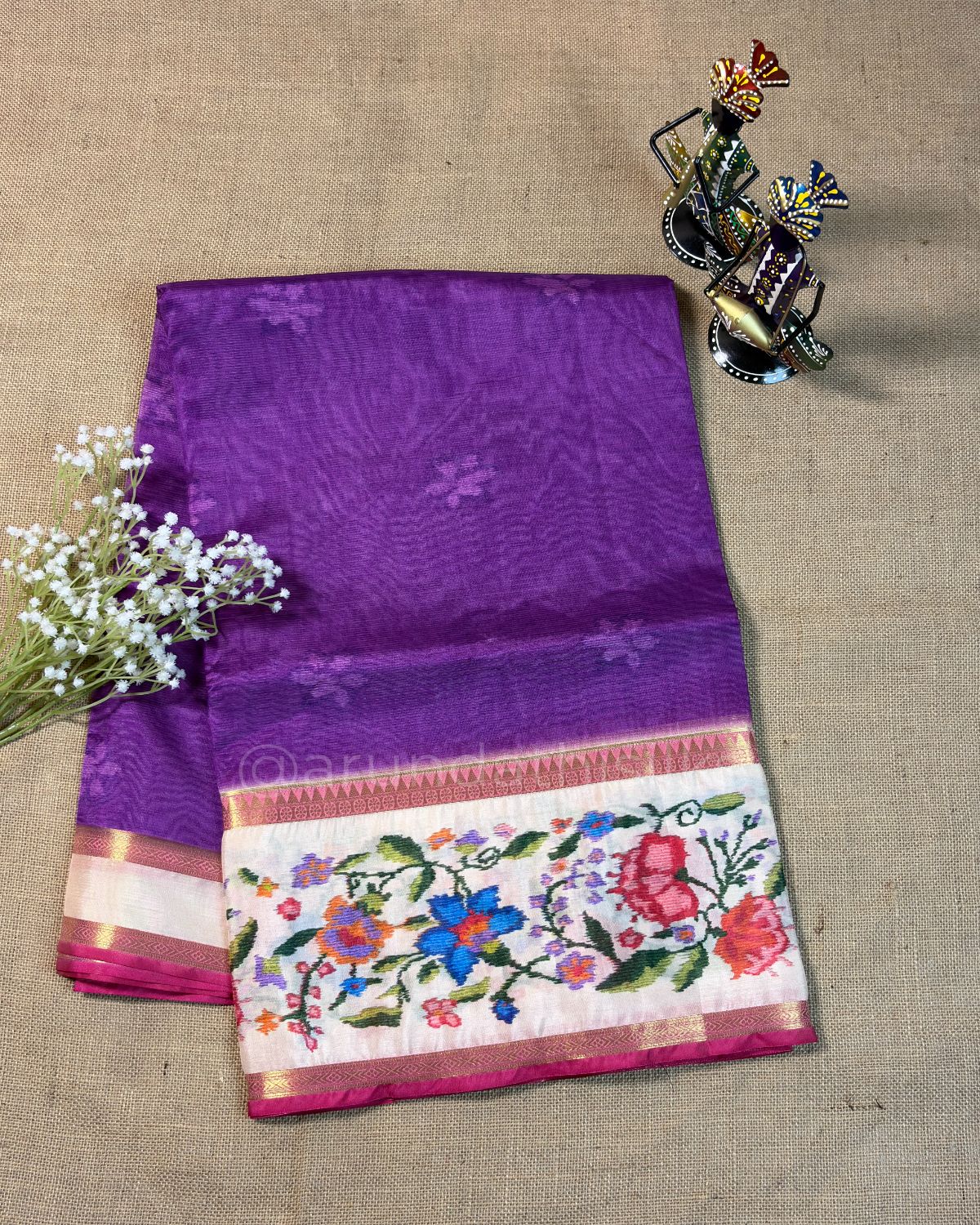 Lightweight Organza Saree with Kanchi Rich Pallu - Purple