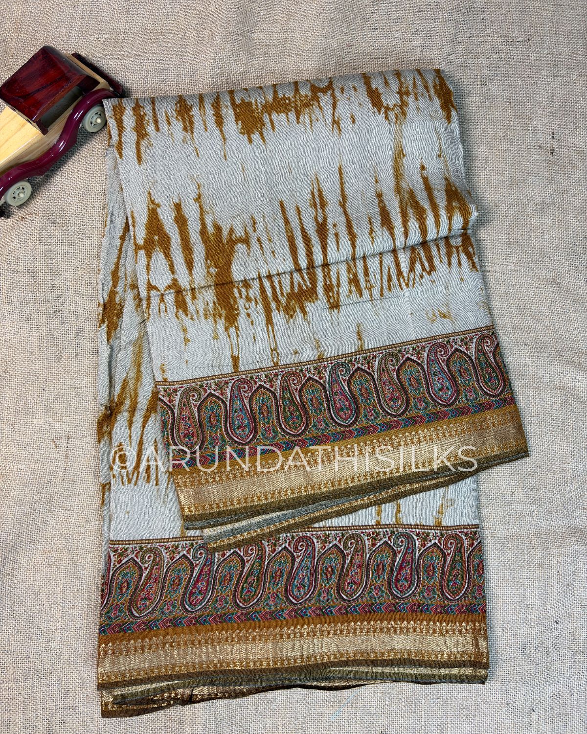 Crush Saree with Paisley Woven Border - Yellow