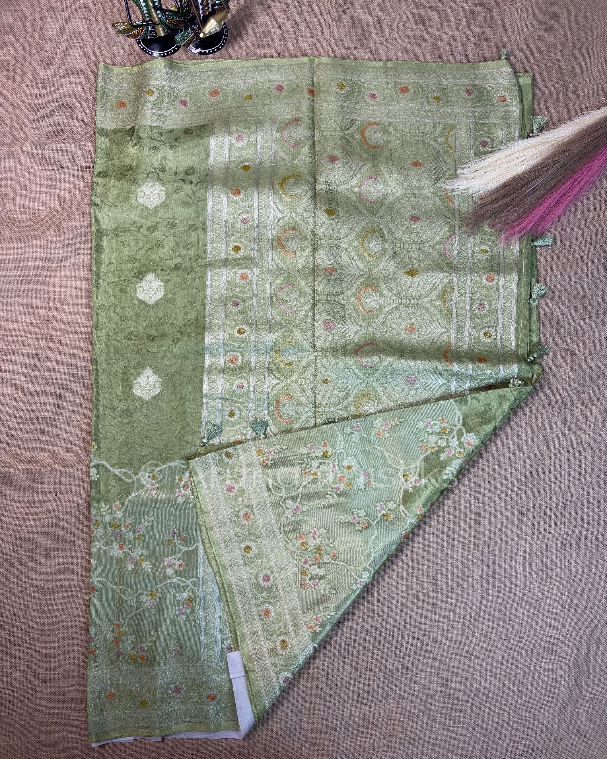 Pastel Banarasi Silk Saree with Floral Woven Pallu - Light Green