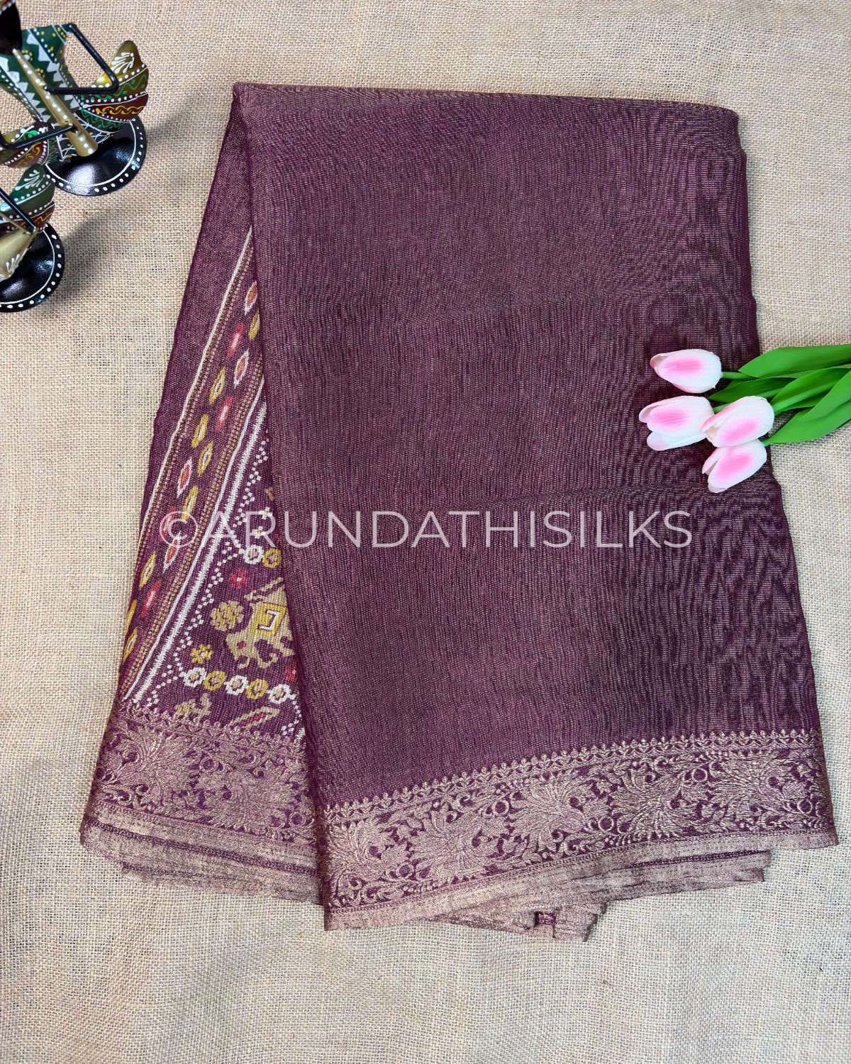 Designer Tissue Silk Saree with Heritage Woven Border - Wine