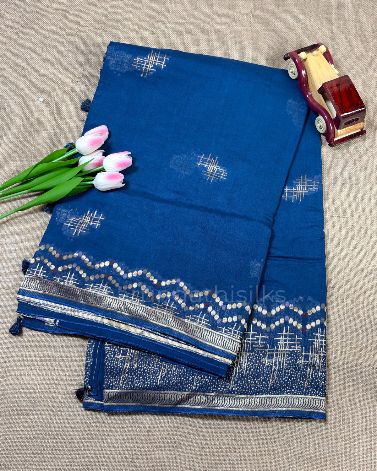 Banarasi Georgette Saree with Self Zari Weaving Border - Navy Blue