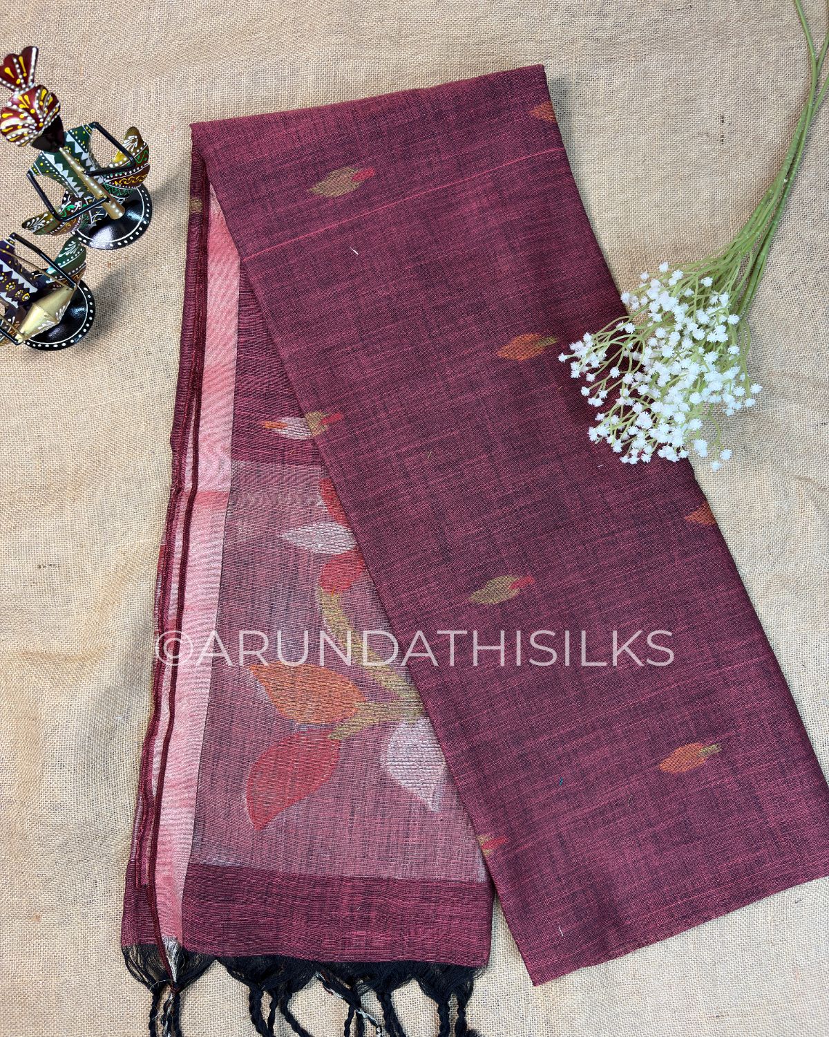 Linen Saree with Paithani Zari Weaving and Locked Border - Onion Pink