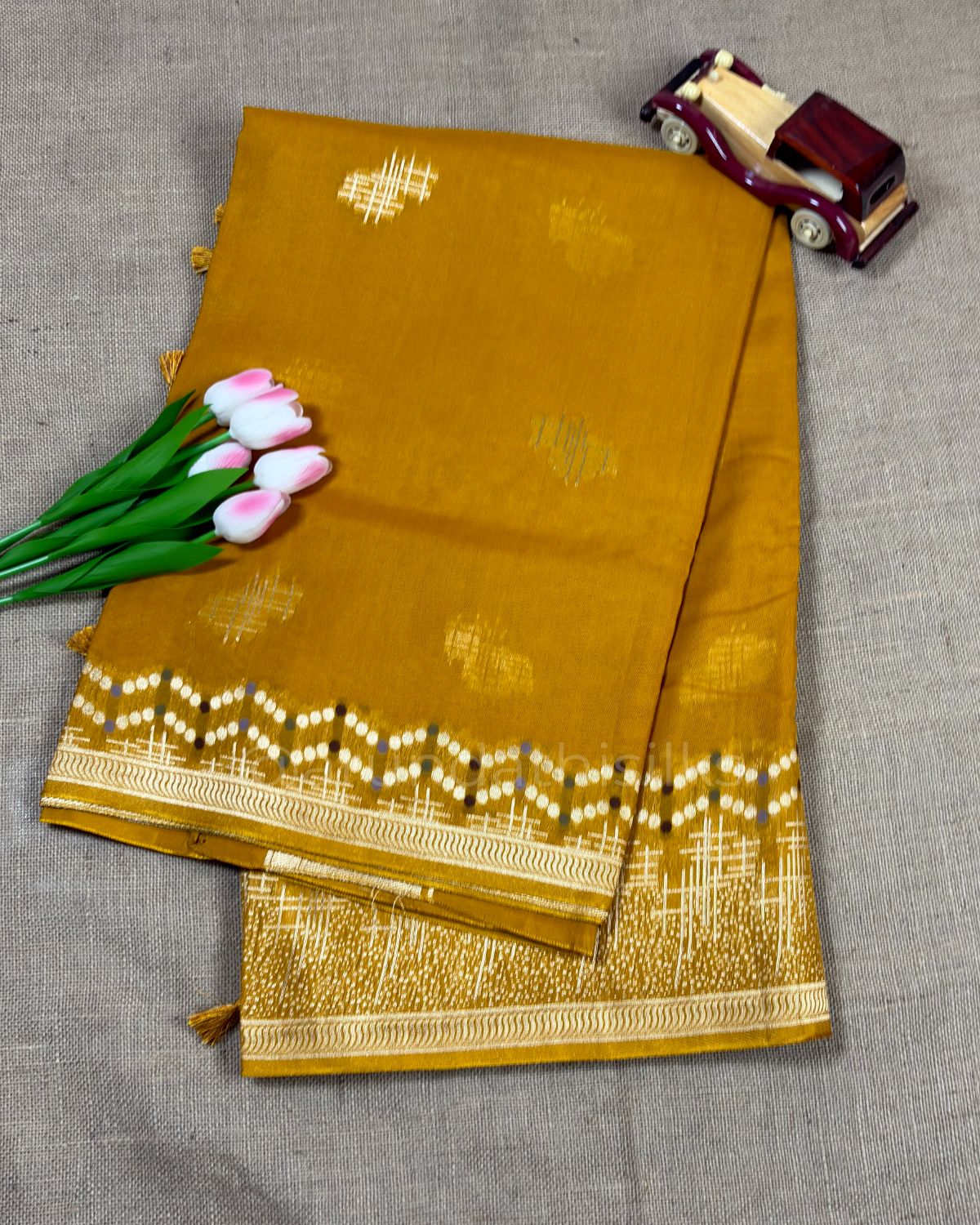 Banarasi Georgette Saree with Self Zari Weaving Border - Mustard Yellow