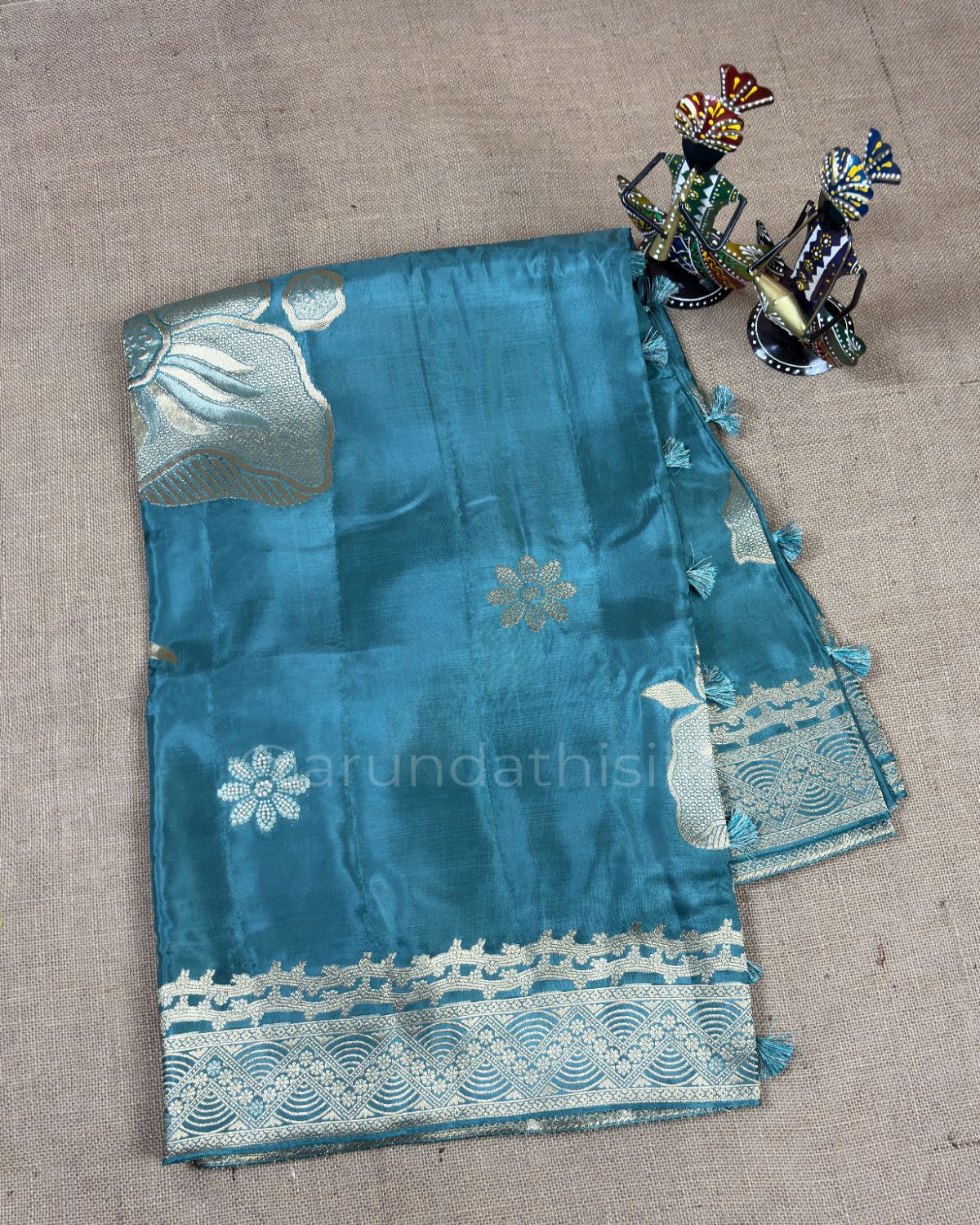 Pure Mashru Silk Saree with All-Over Floral Weaving - Steel Blue