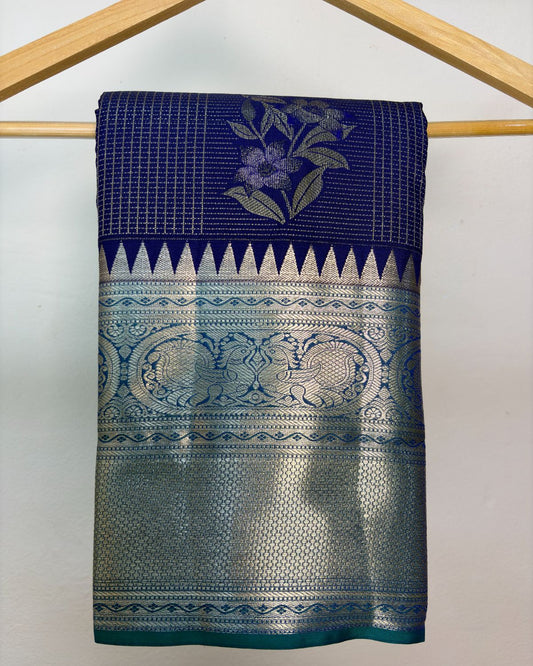 Semi Silk Kanchipuram Saree with Vintage Woven Motifs