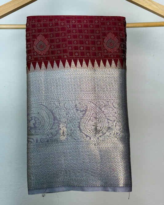 Semi Silk Kanchipuram Saree with Vintage Woven Motifs