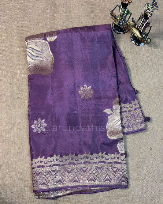 Pure Mashru Silk Saree with All-Over Floral Weaving - Neon Lilac