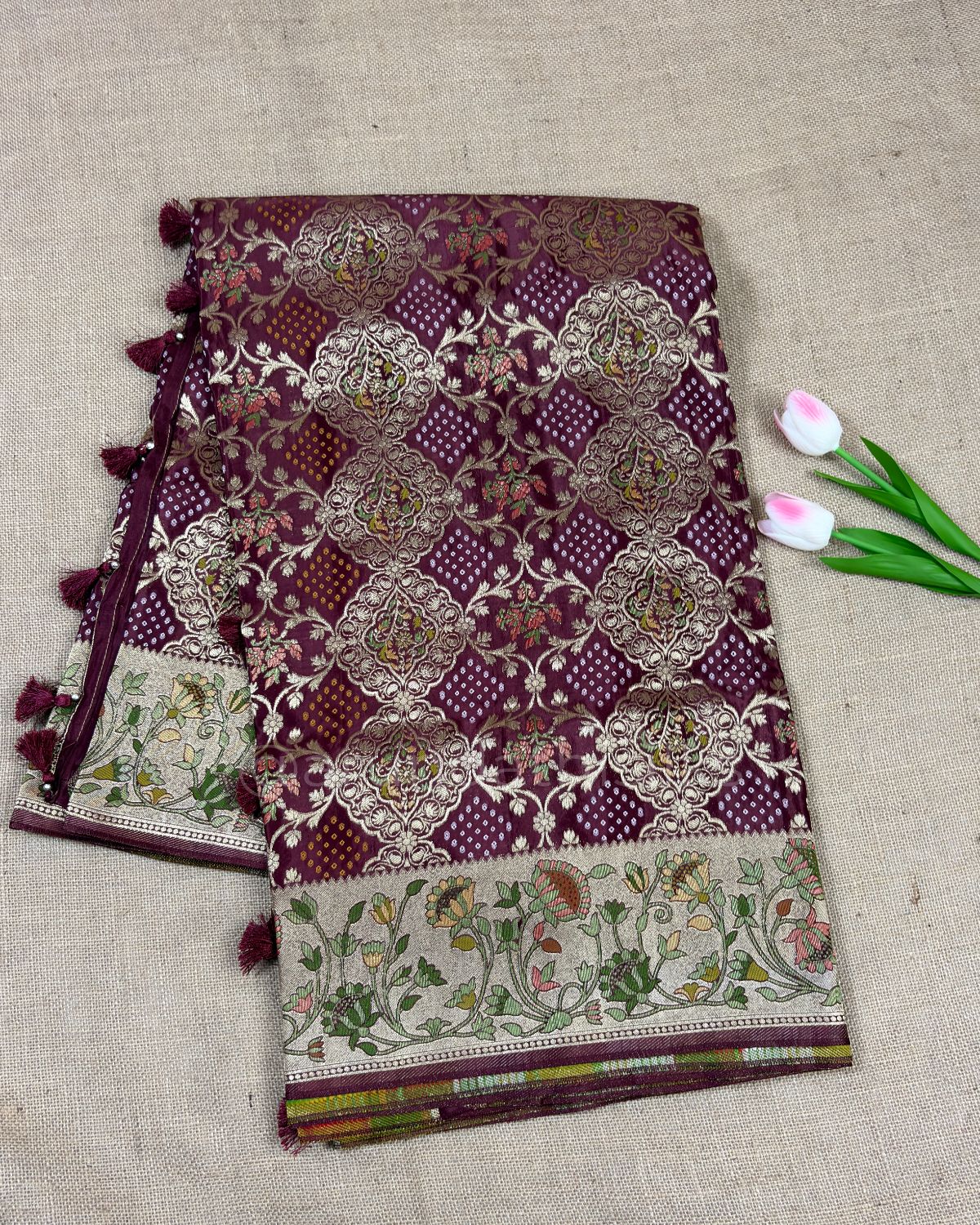 Royal Banarasi Silk Saree with Floral Border and Rich Pallu - Brown