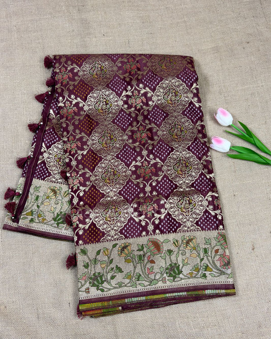 Royal Banarasi Silk Saree with Floral Border and Rich Pallu - Brown