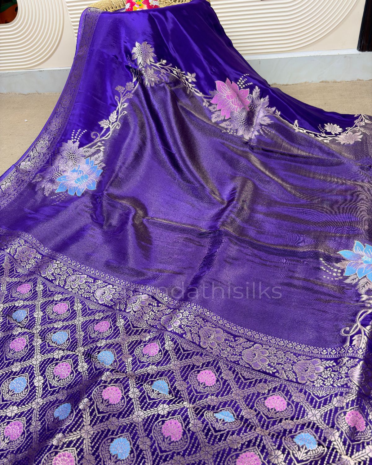Tissue Mashru Silk Designer Saree with Rich Woven Border - Violet