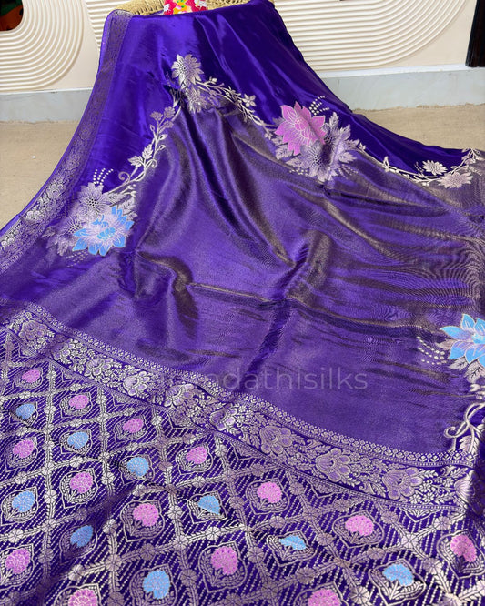Tissue Mashru Silk Designer Saree with Rich Woven Border - Violet