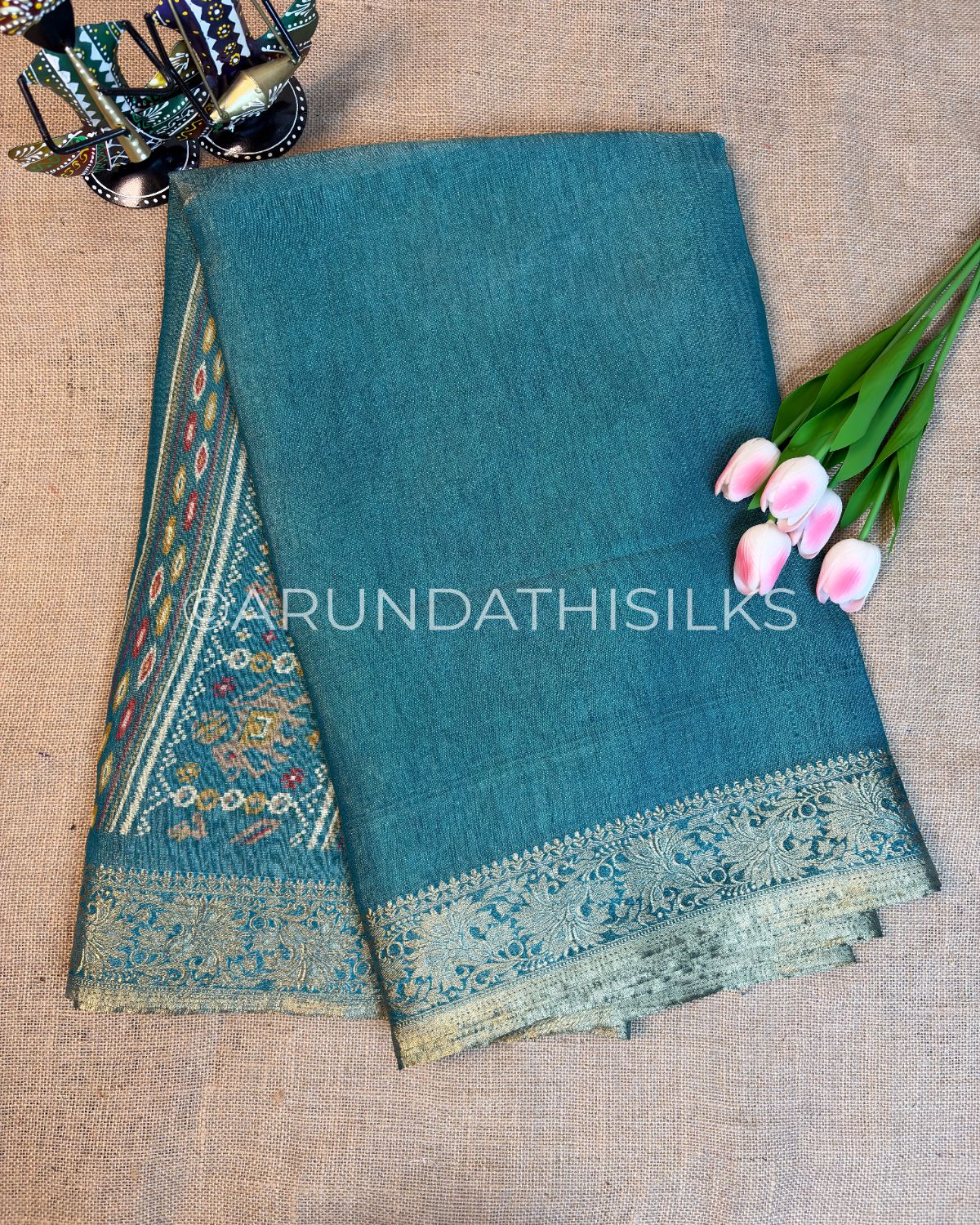 Designer Tissue Silk Saree with Heritage Woven Border - sky blue