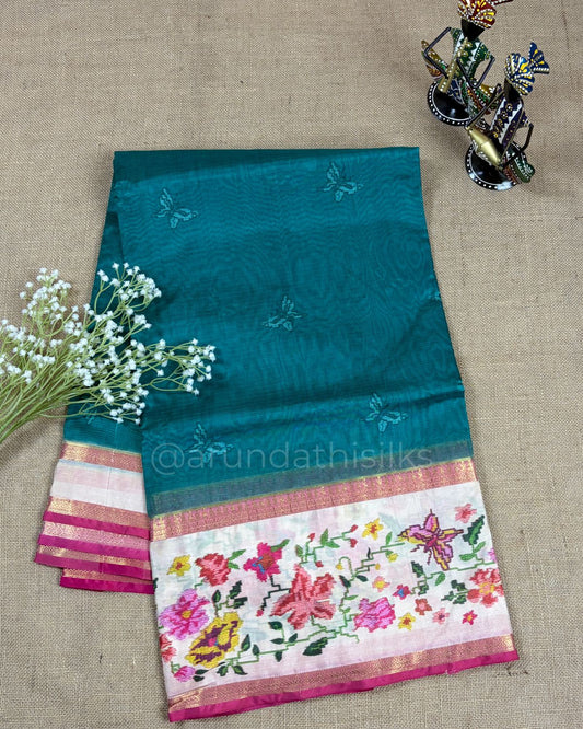 Lightweight Organza Saree with Kanchi Rich Pallu - Teal Green