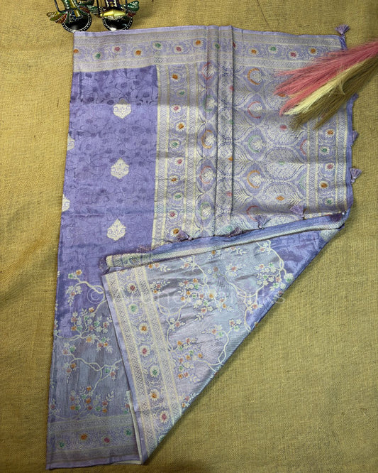 Pastel Banarasi Silk Saree with Floral Woven Pallu - Lilac Purple