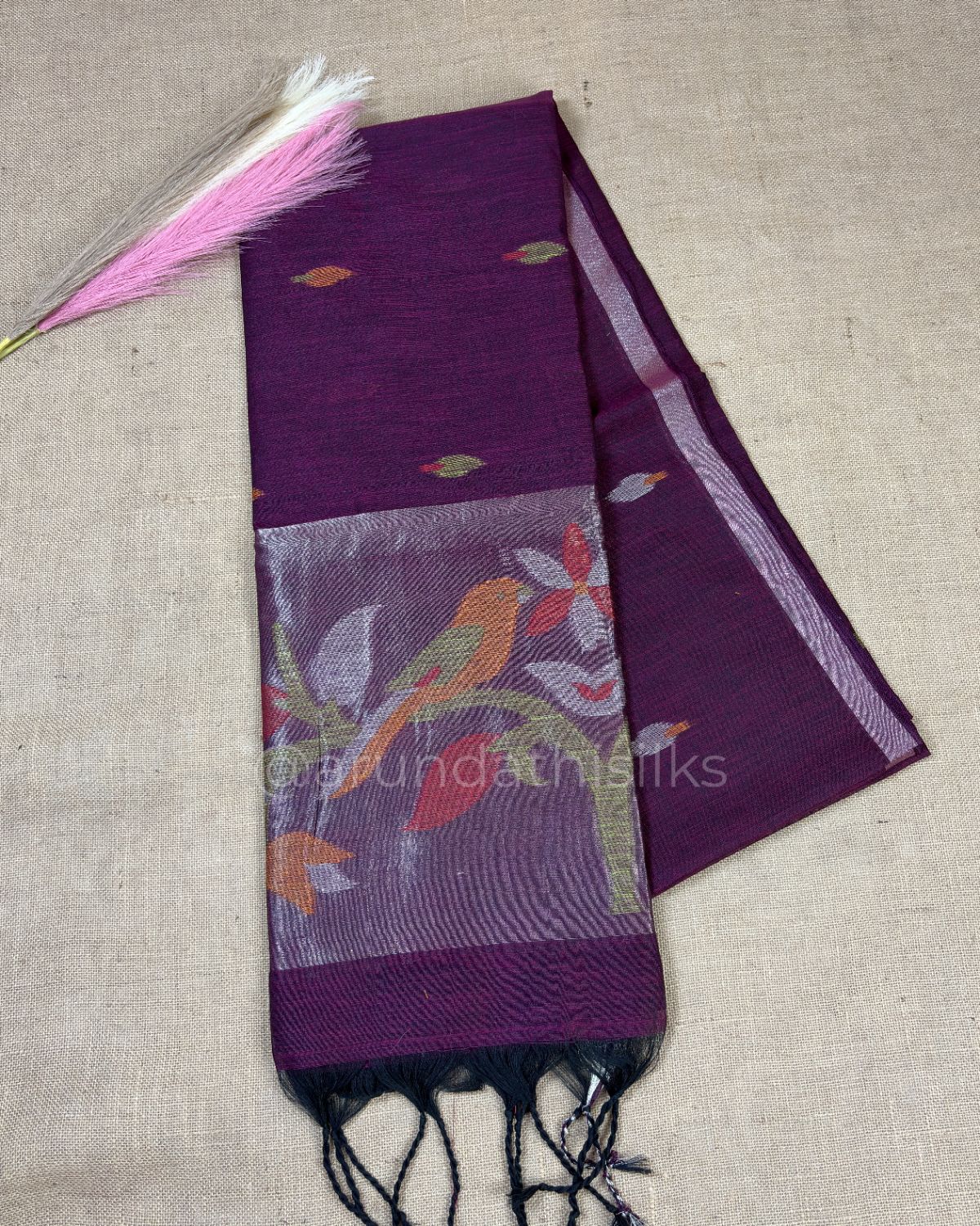 Linen Saree with Paithani Zari Weaving and Locked Border - Wine