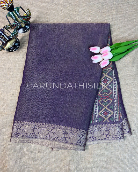 Designer Tissue Silk Saree with Heritage Woven Border - Violet