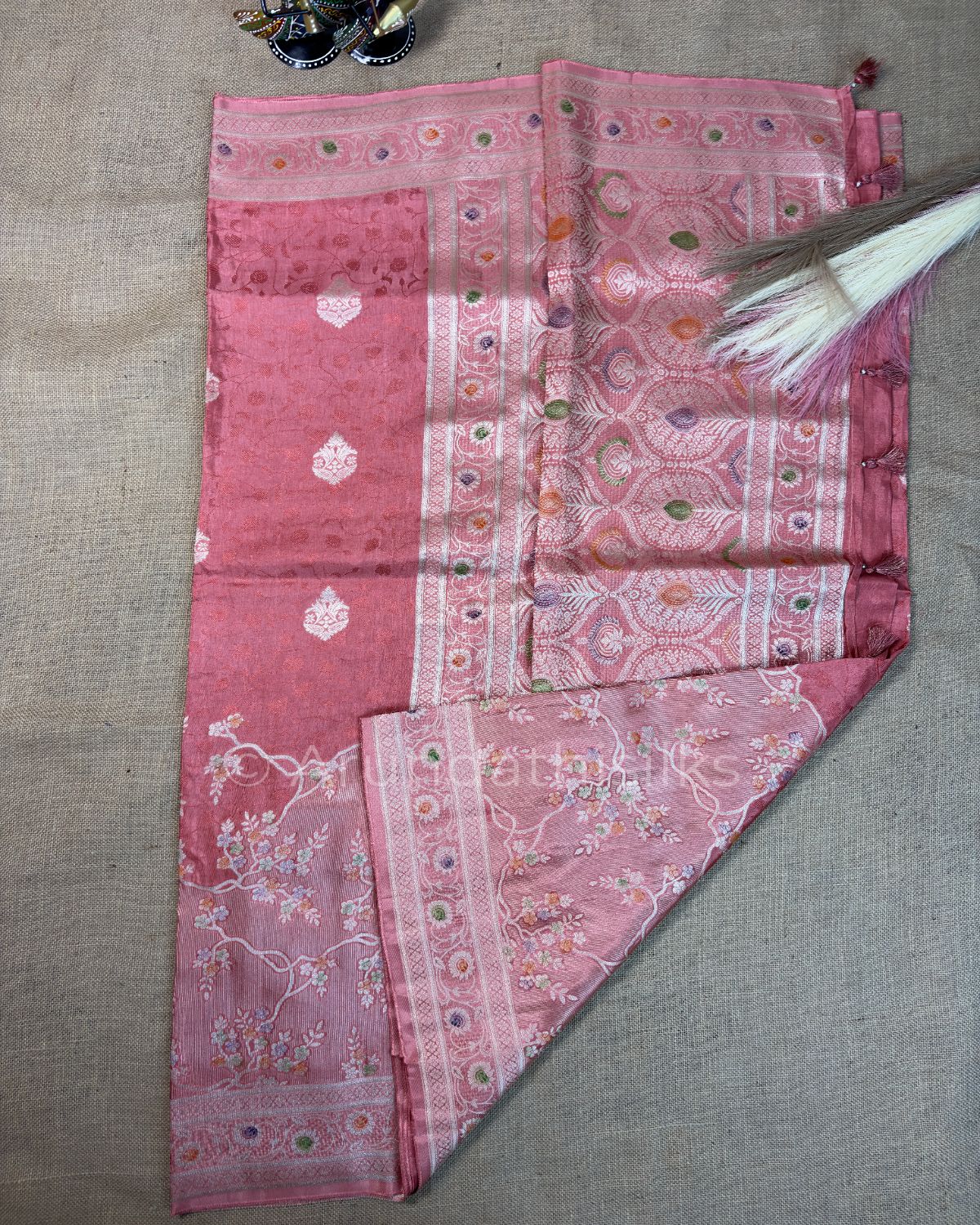 Pastel Banarasi Silk Saree with Floral Woven Pallu - Blush Pink