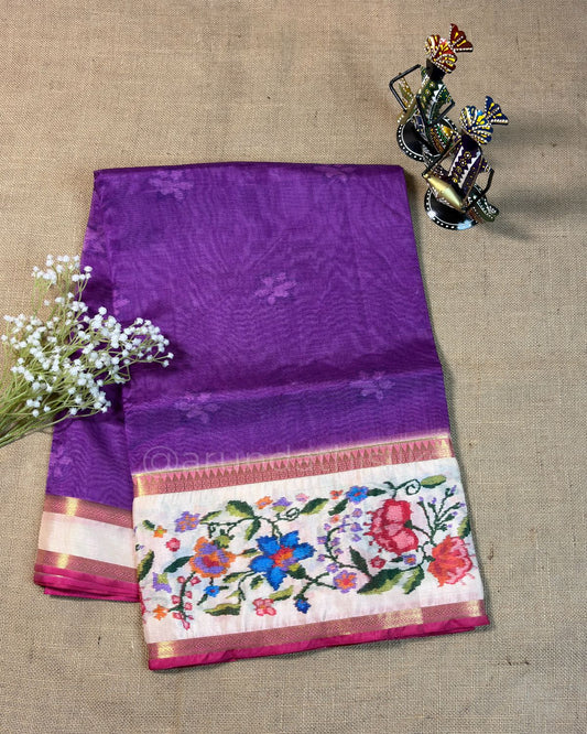 Lightweight Organza Saree with Kanchi Rich Pallu - Purple