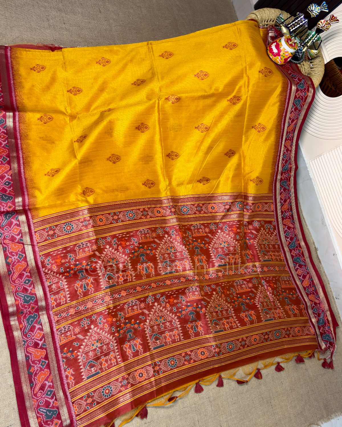 Tussar Silk Saree with Patola Border - Yellow