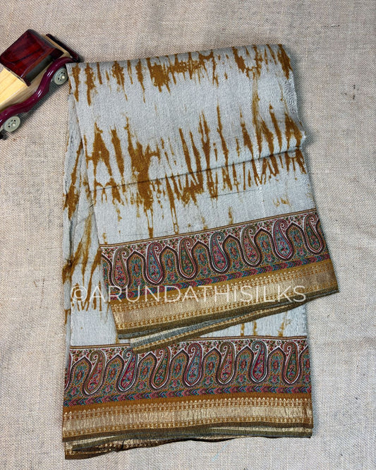 Crush Saree with Paisley Woven Border - Yellow