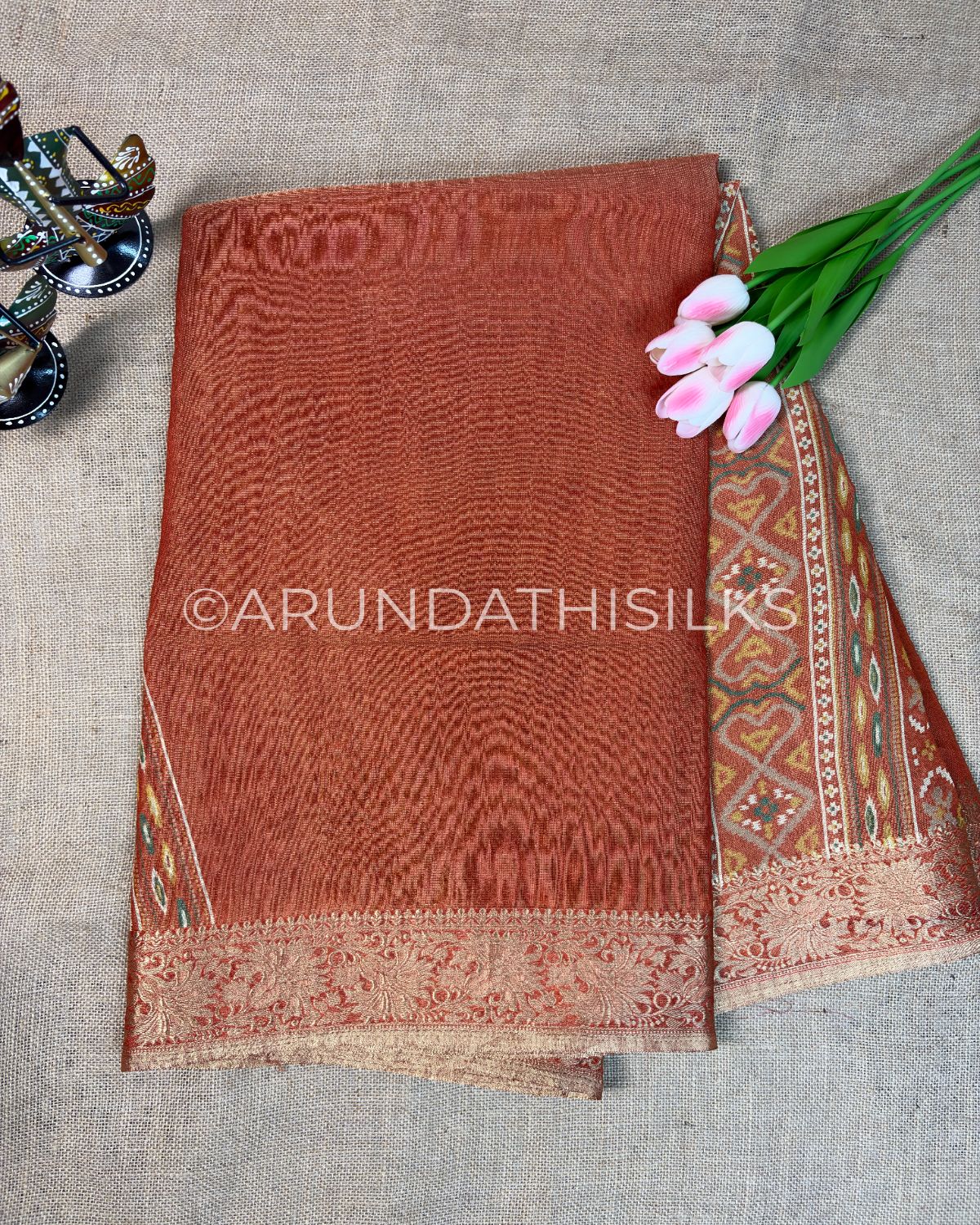 Designer Tissue Silk Saree with Heritage Woven Border - Orange
