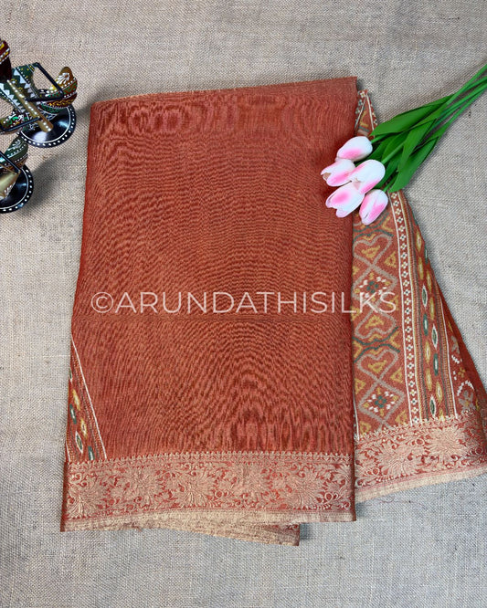 Designer Tissue Silk Saree with Heritage Woven Border - Orange