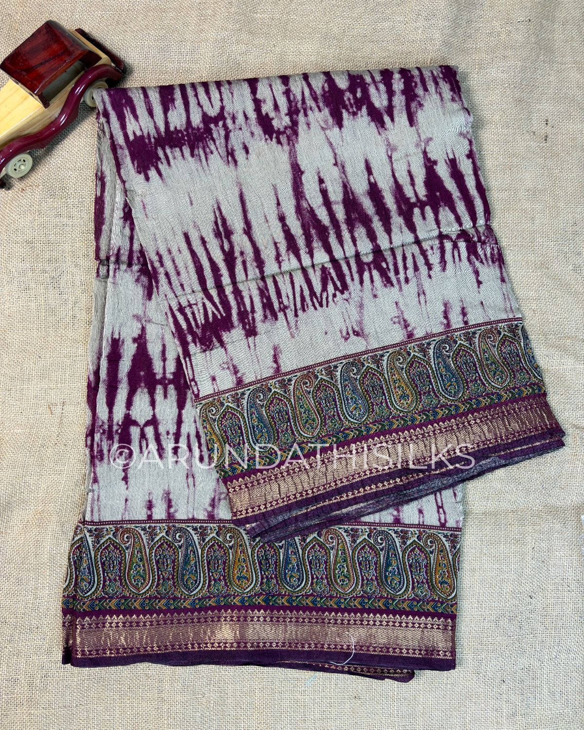 Crush Saree with Paisley Woven Border - Pink