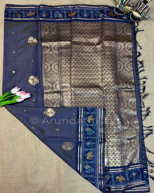 Art Silk Saree with Jacquard Weaving and Pochampally - Midnight Navy Blue