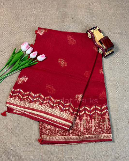 Banarasi Georgette Saree with Self Zari Weaving Border - Red