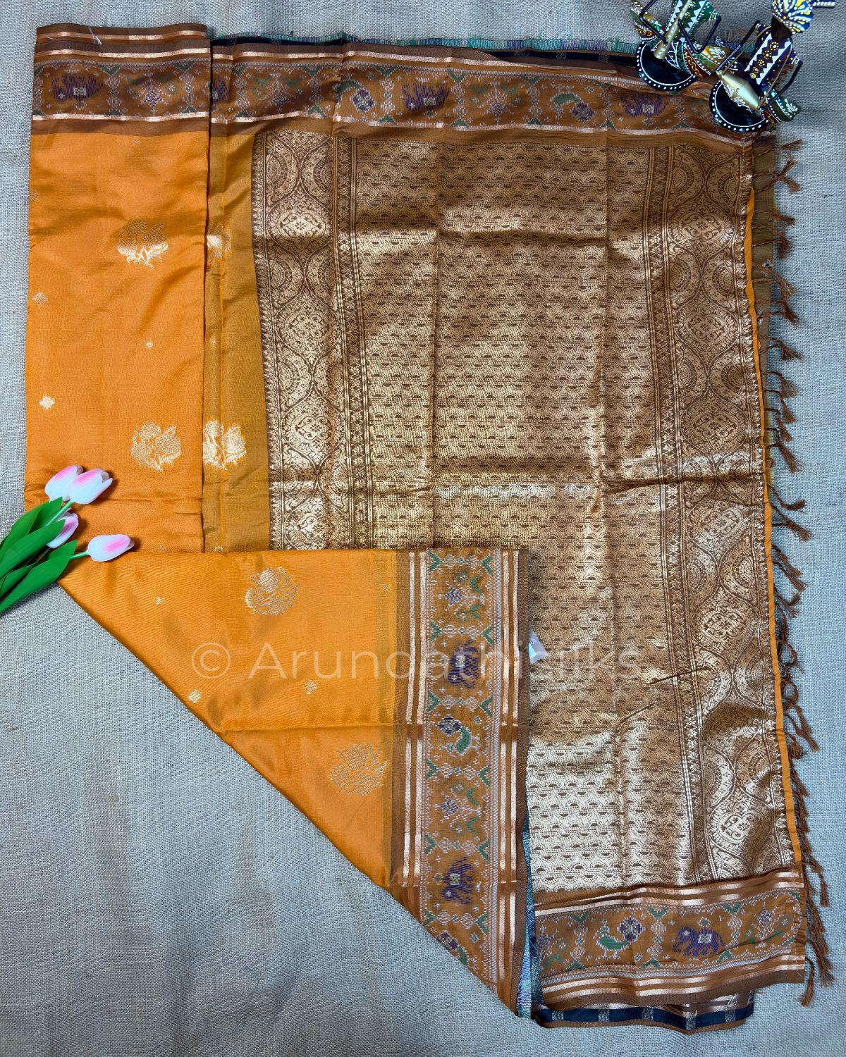 Art Silk Saree with Jacquard Weaving and Pochampally-Inspired Border - Antique Mustard