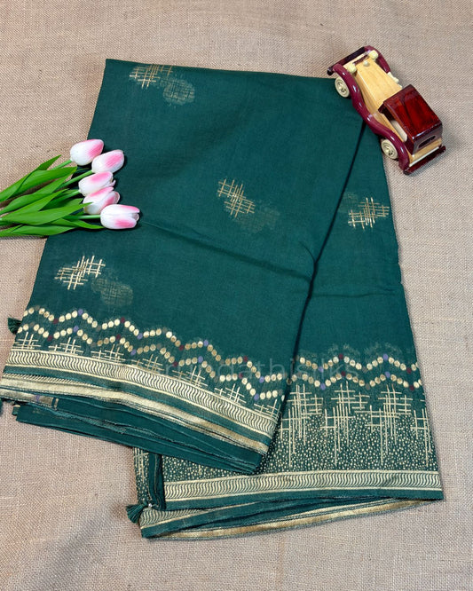 Banarasi Georgette Saree with Self Zari Weaving Border - Bottle Green