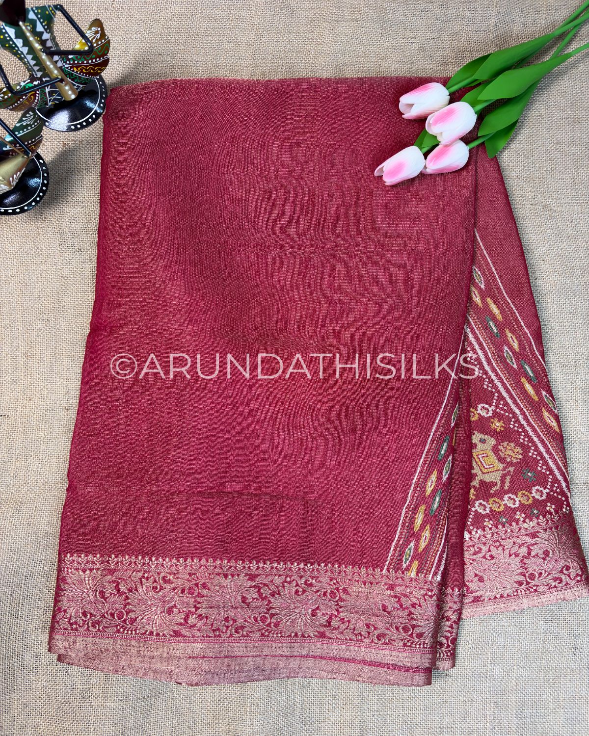 Designer Tissue Silk Saree with Heritage Woven Border - Red