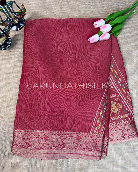 Designer Tissue Silk Saree with Heritage Woven Border - Red