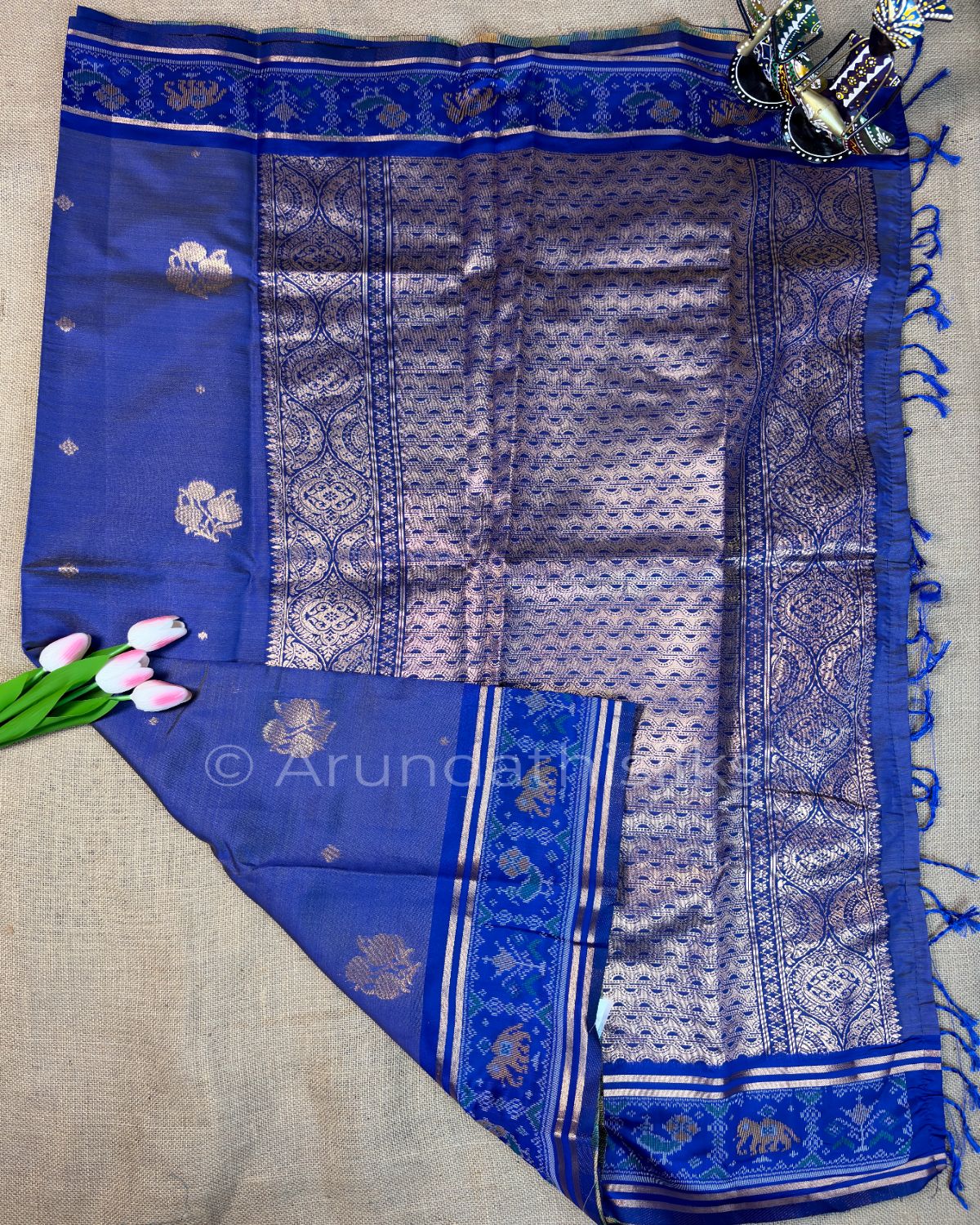 Art Silk Saree with Jacquard Weaving and Pochampally-Inspired Border - Sapphire Blue