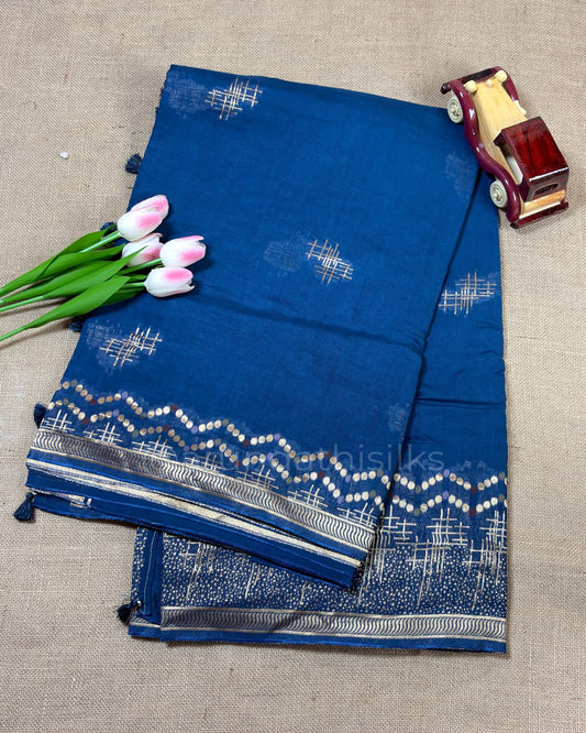Banarasi Georgette Saree with Self Zari Weaving Border - Navy Blue
