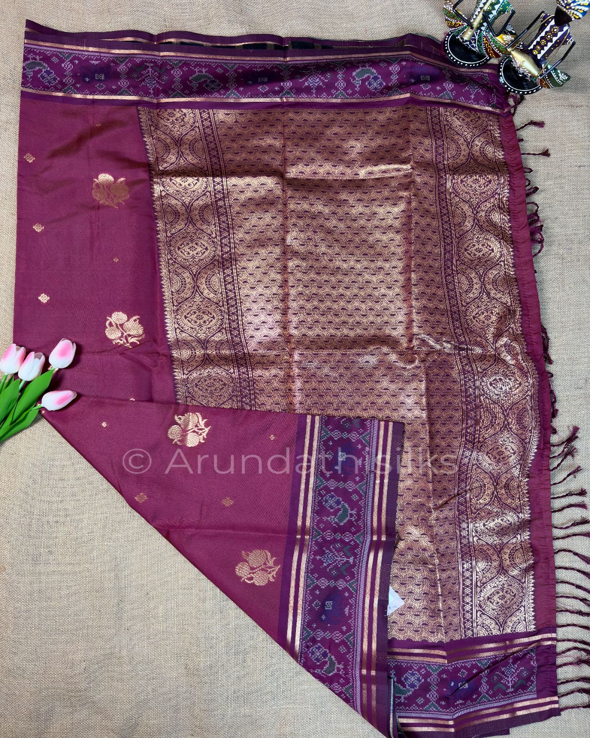 Art Silk Saree with Jacquard Weaving and Pochampally-Inspired Border - Plum Wine