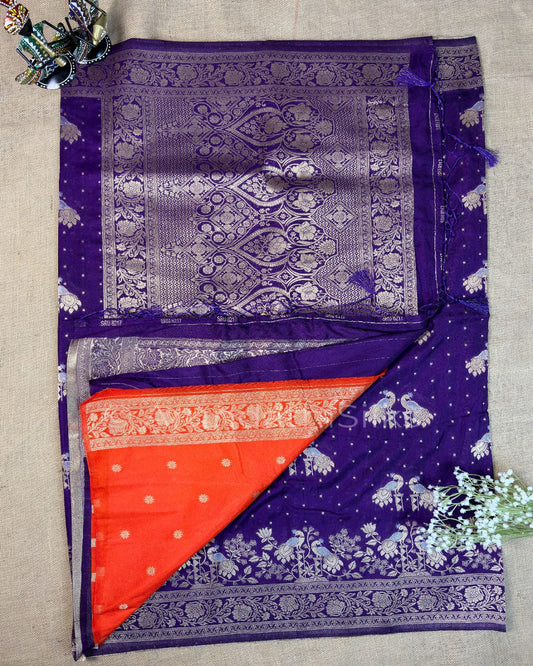 Rich Mashru Silk Saree with Contrast Pallu and Woven Border - Purple