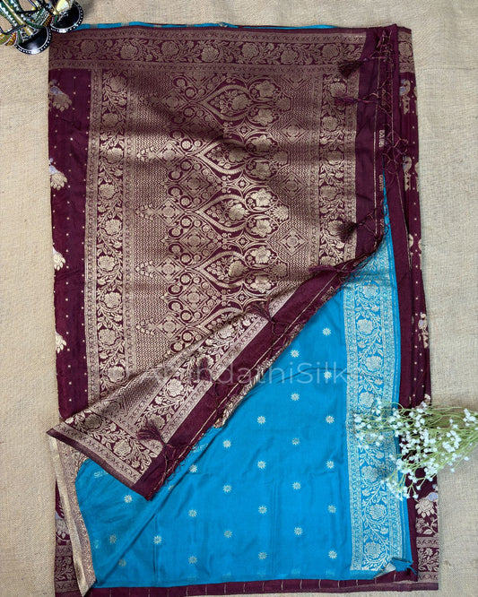 Rich Mashru Silk Saree with Contrast Pallu and Woven Border - Maroon