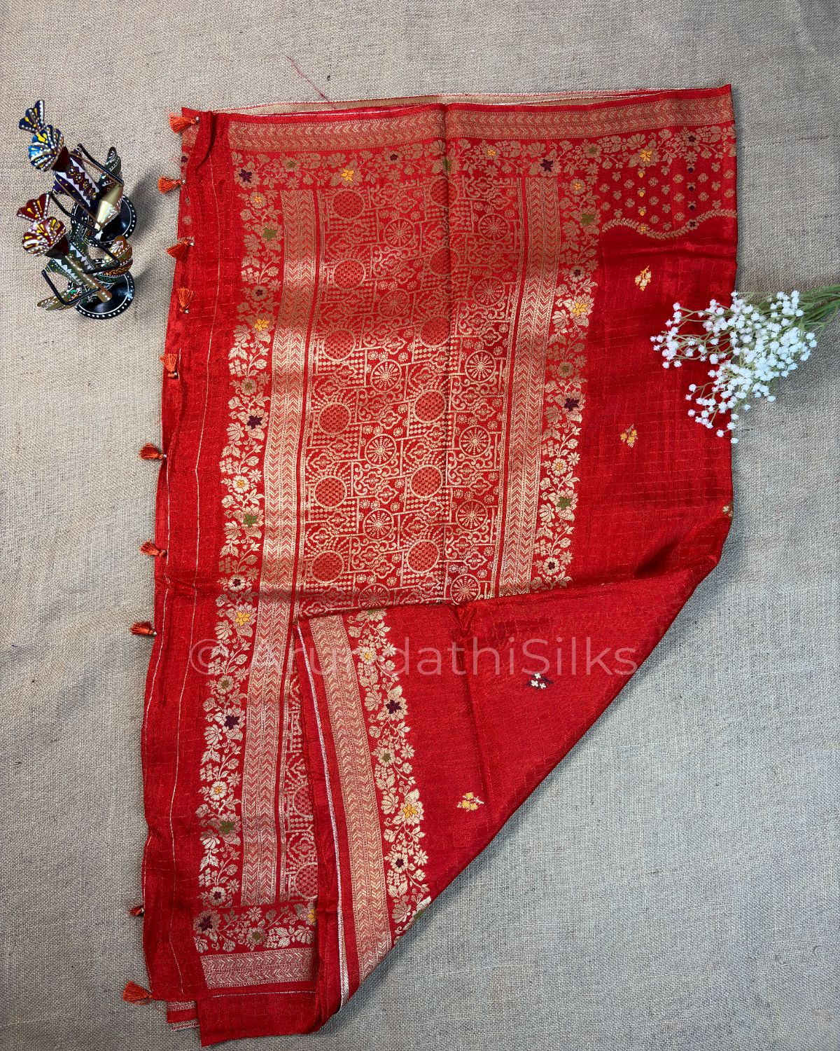 Banarasi Weaving Saree with Rich Floral Pallu - Orange