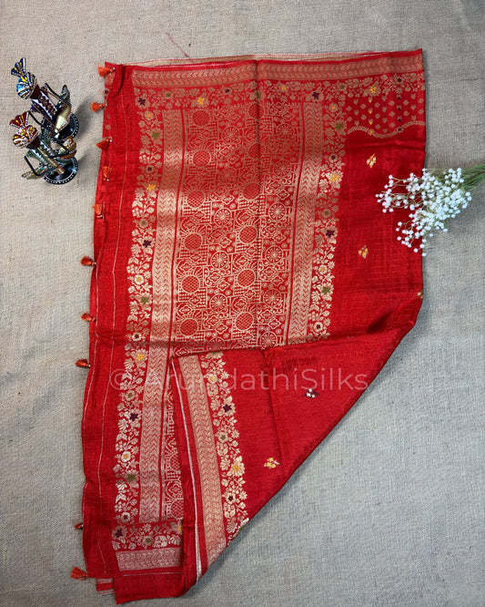 Banarasi Weaving Saree with Rich Floral Pallu - Orange