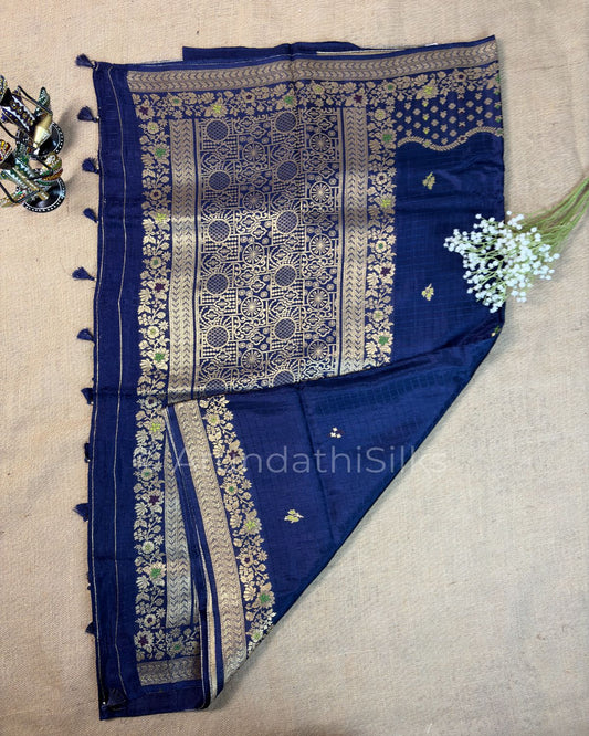 Banarasi Weaving Saree with Rich Floral Pallu - Navy Blue