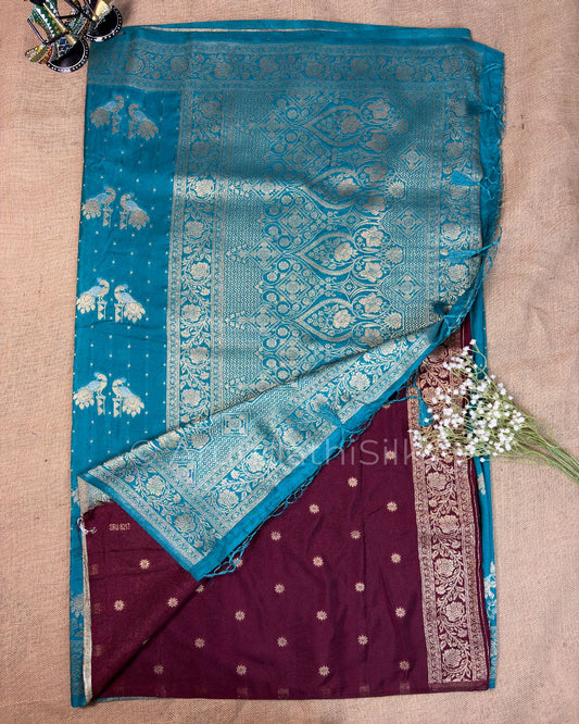 Rich Mashru Silk Saree with Contrast Pallu and Woven Border - Sky Blue