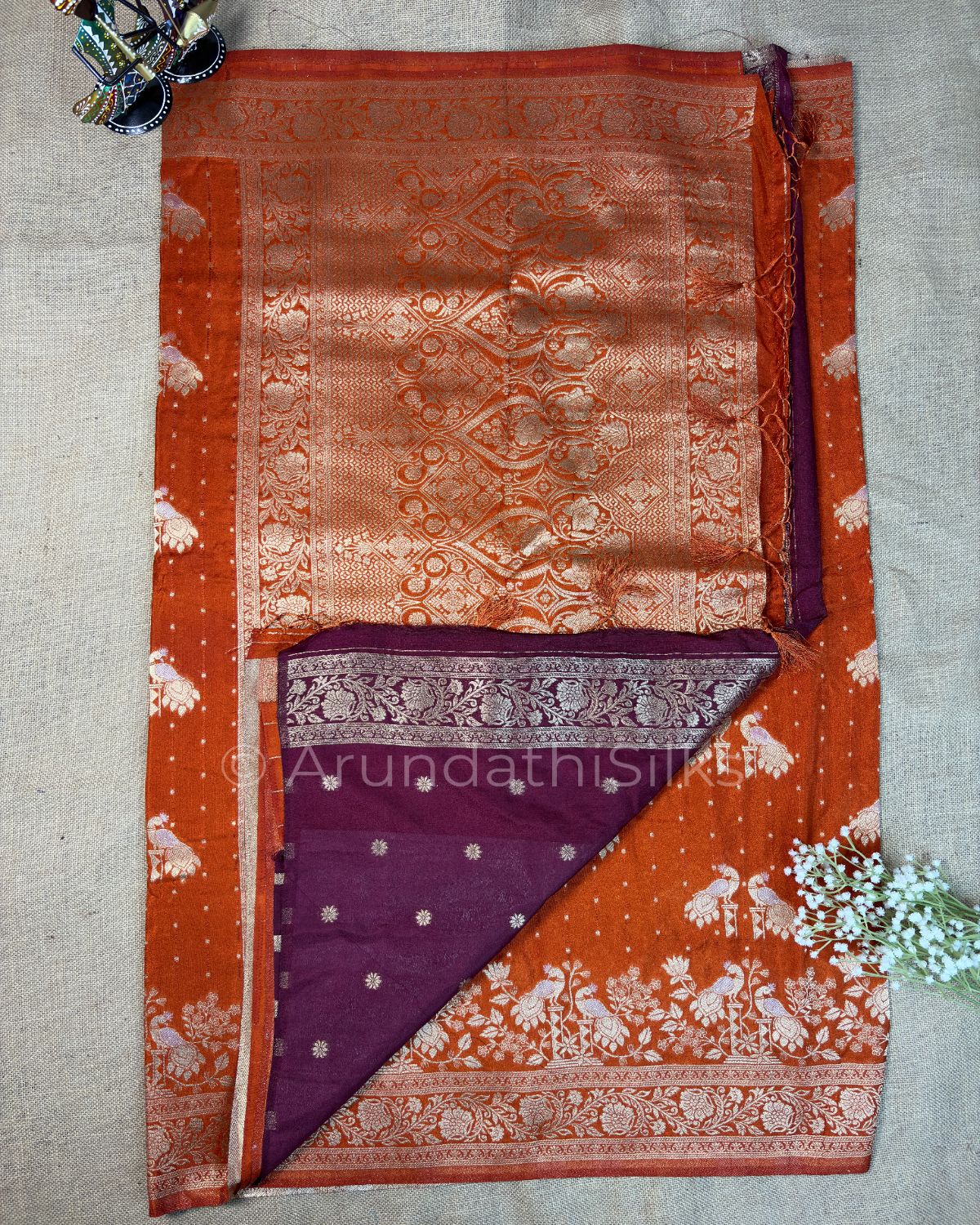 Rich Mashru Silk Saree with Contrast Pallu and Woven Border - Orange